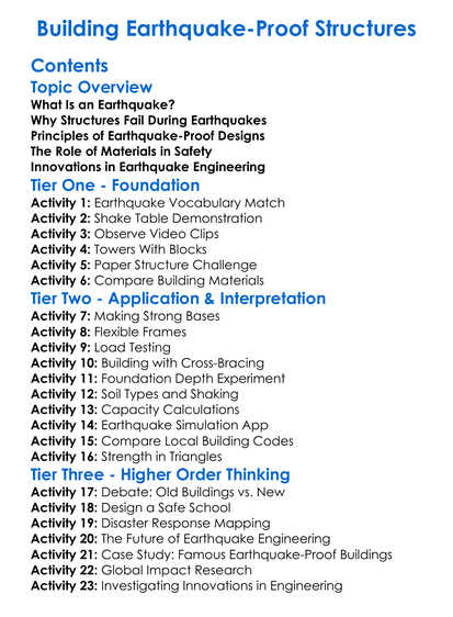 Building Earthquake-Proof Structures Worksheet Activity Booklet