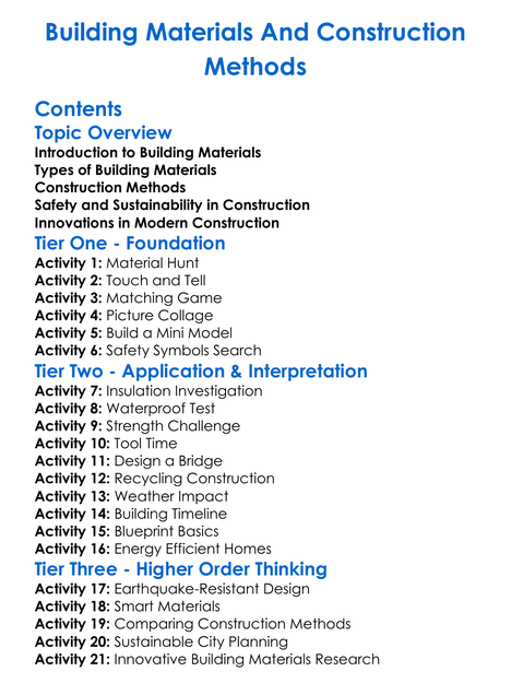 Building Materials And Construction Methods Worksheet Activity Booklet