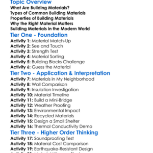 Building Materials Worksheet Activity Booklet