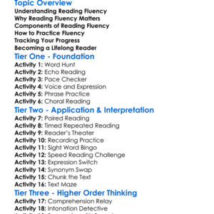Building Reading Fluency Worksheet Activity Booklet