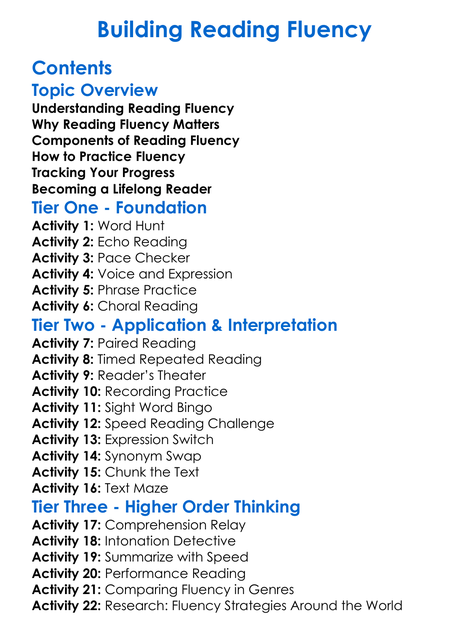 Building Reading Fluency Worksheet Activity Booklet