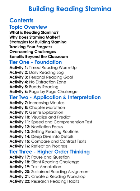 Building Reading Stamina Worksheet Activity Booklet
