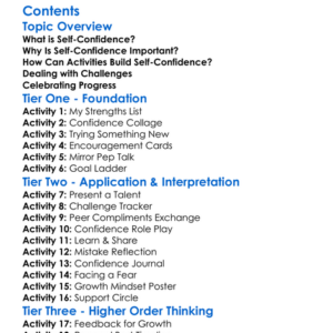 Building Self-Confidence Through Activity Worksheet Activity Booklet