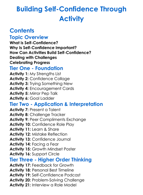 Building Self-Confidence Through Activity Worksheet Activity Booklet