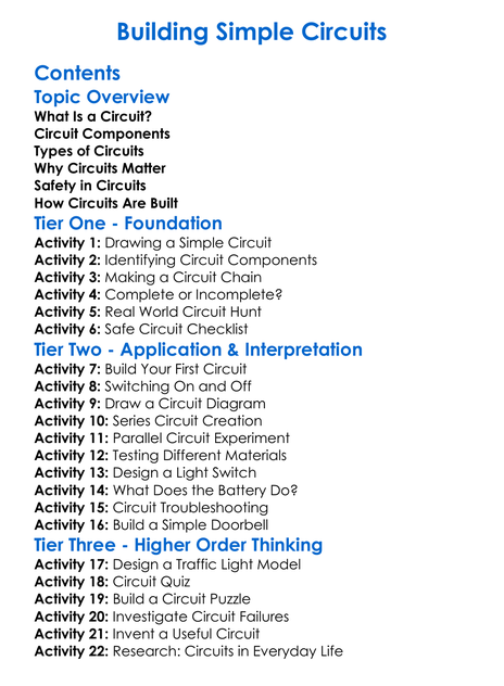 Building Simple Circuits Worksheet Activity Booklet