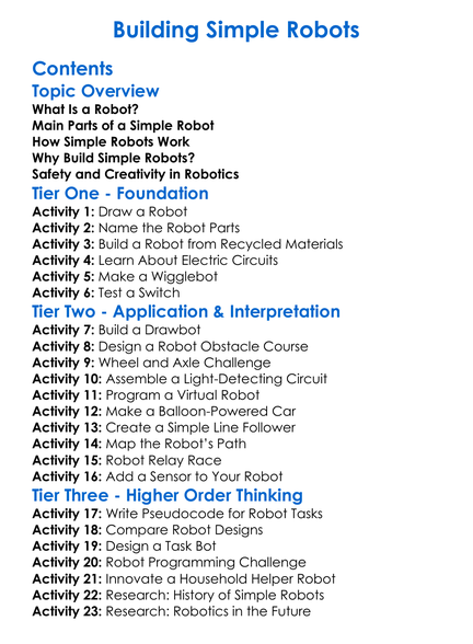 Building Simple Robots Worksheet Activity Booklet