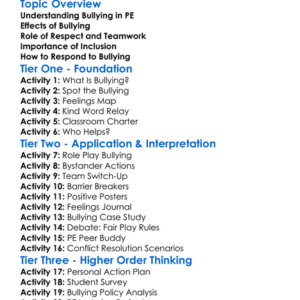 Bullying Prevention In Pe Worksheet Activity Booklet
