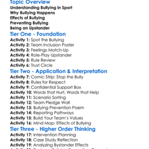 Bullying Prevention In Sport Worksheet Activity Booklet