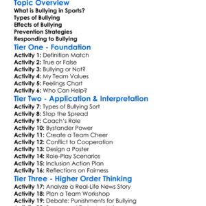 Bullying Prevention In Sports Worksheet Activity Booklet