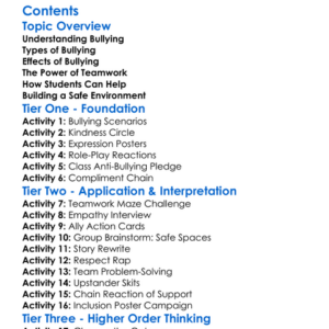 Bullying Prevention Through Teamwork Worksheet Activity Booklet