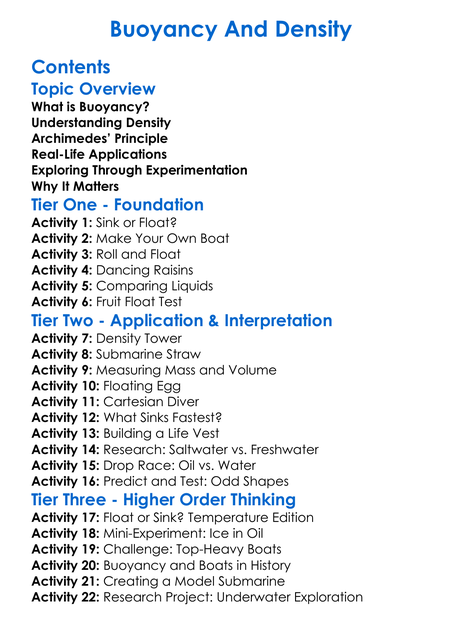 Buoyancy And Density Worksheet Activity Booklet