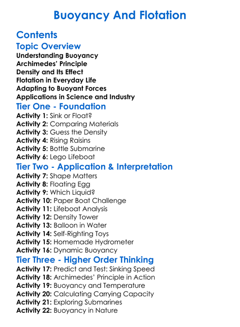 Buoyancy And Flotation Worksheet Activity Booklet