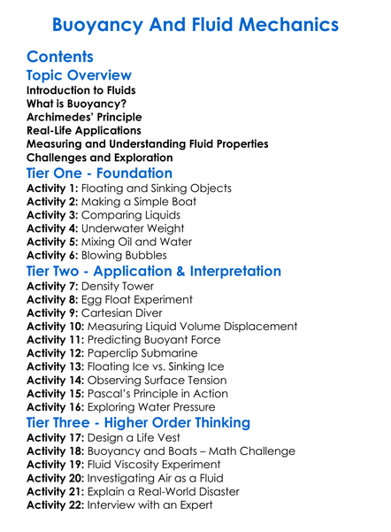 Buoyancy And Fluid Mechanics Worksheet Activity Booklet