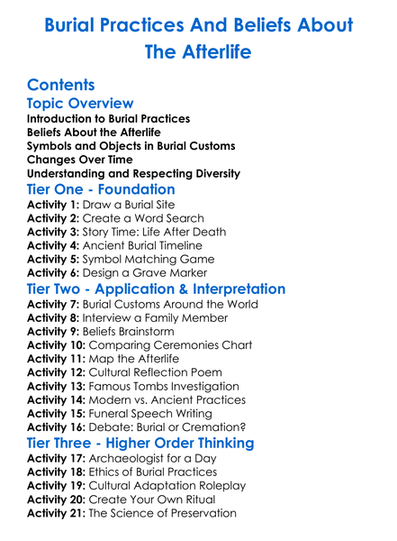 Burial Practices And Beliefs About The Afterlife Worksheet Activity Booklet