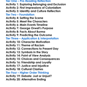 Burmese Days George Orwell Worksheet Activity Booklet