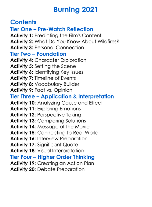 Burning 2021 Worksheet Activity Booklet