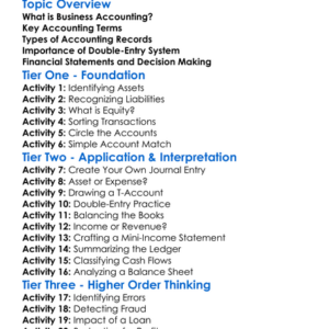 Business Accounting Basics Worksheet Activity Booklet