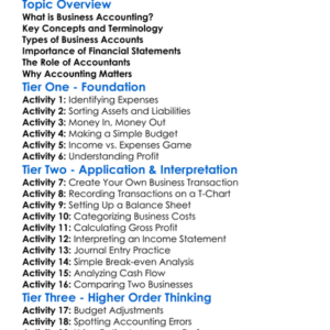 Business Accounting Worksheet Activity Booklet