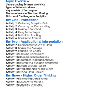 Business Analytics Basics Worksheet Activity Booklet