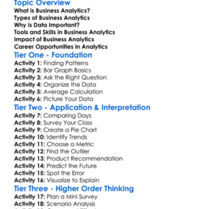 Business Analytics Worksheet Activity Booklet