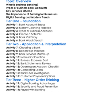 Business Banking Worksheet Activity Booklet