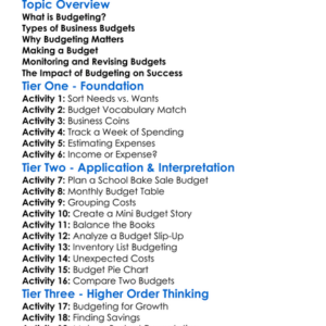 Business Budgeting Worksheet Activity Booklet