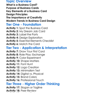 Business Card Design Worksheet Activity Booklet