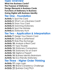 Business Cards And Stationery Worksheet Activity Booklet