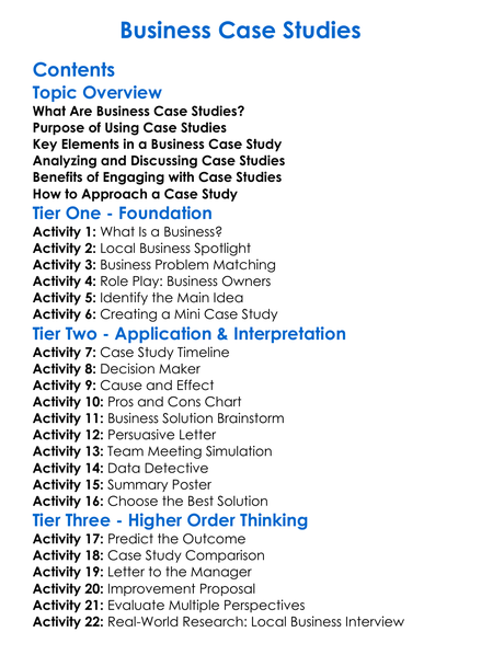 Business Case Studies Worksheet Activity Booklet