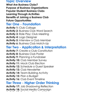 Business Clubs And Organizations Worksheet Activity Booklet