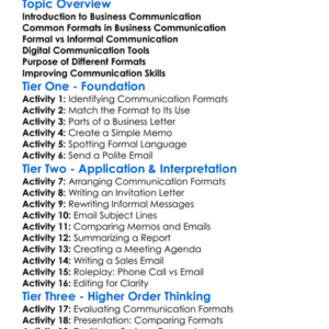 Business Communication Formats Worksheet Activity Booklet