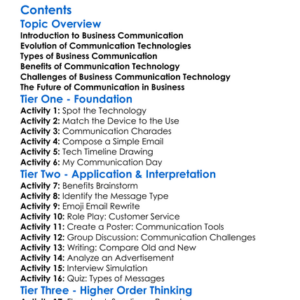 Business Communication Technology Worksheet Activity Booklet