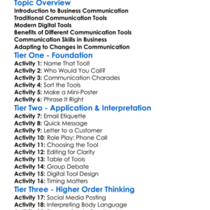 Business Communication Tools Worksheet Activity Booklet