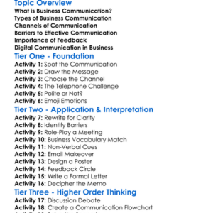 Business Communication Worksheet Activity Booklet