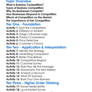 Business Competition Worksheet Activity Booklet