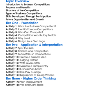 Business Competitions Worksheet Activity Booklet