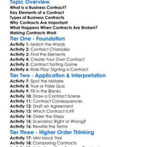 Business Contracts Worksheet Activity Booklet