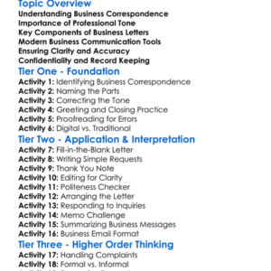 Business Correspondence Worksheet Activity Booklet