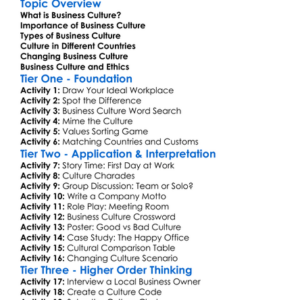 Business Culture Worksheet Activity Booklet