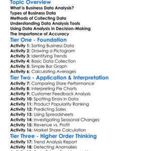 Business Data Analysis Worksheet Activity Booklet