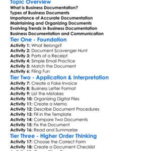 Business Documentation Worksheet Activity Booklet