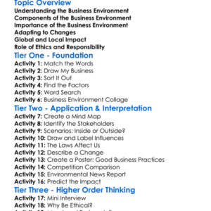 Business Environment Worksheet Activity Booklet