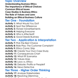 Business Ethics Case Studies Worksheet Activity Booklet