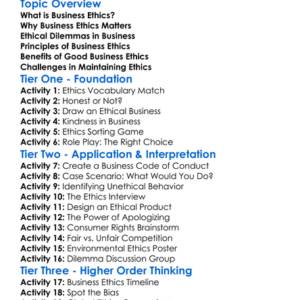 Business Ethics Worksheet Activity Booklet