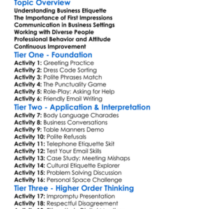 Business Etiquette Worksheet Activity Booklet