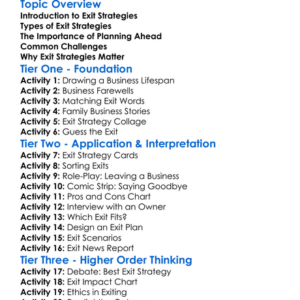 Business Exit Strategies Worksheet Activity Booklet