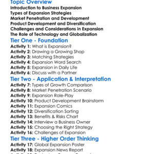 Business Expansion Strategies Worksheet Activity Booklet