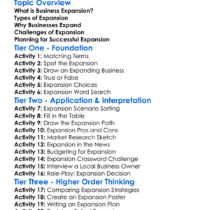 Business Expansion Worksheet Activity Booklet