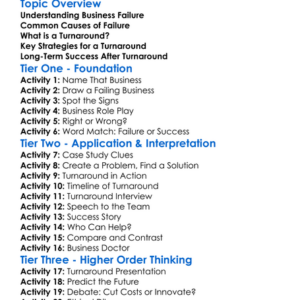 Business Failure And Turnaround Worksheet Activity Booklet
