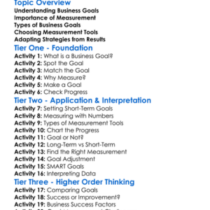 Business Goal Measurement Worksheet Activity Booklet